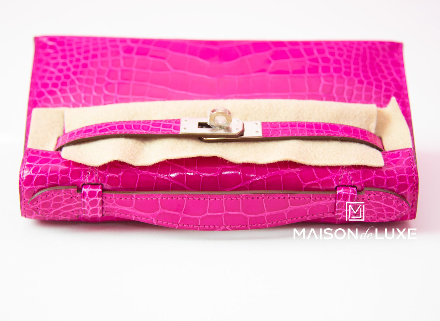 Hermes Rose Scheherazade Crocodile Mini Kelly Pochette Clutch