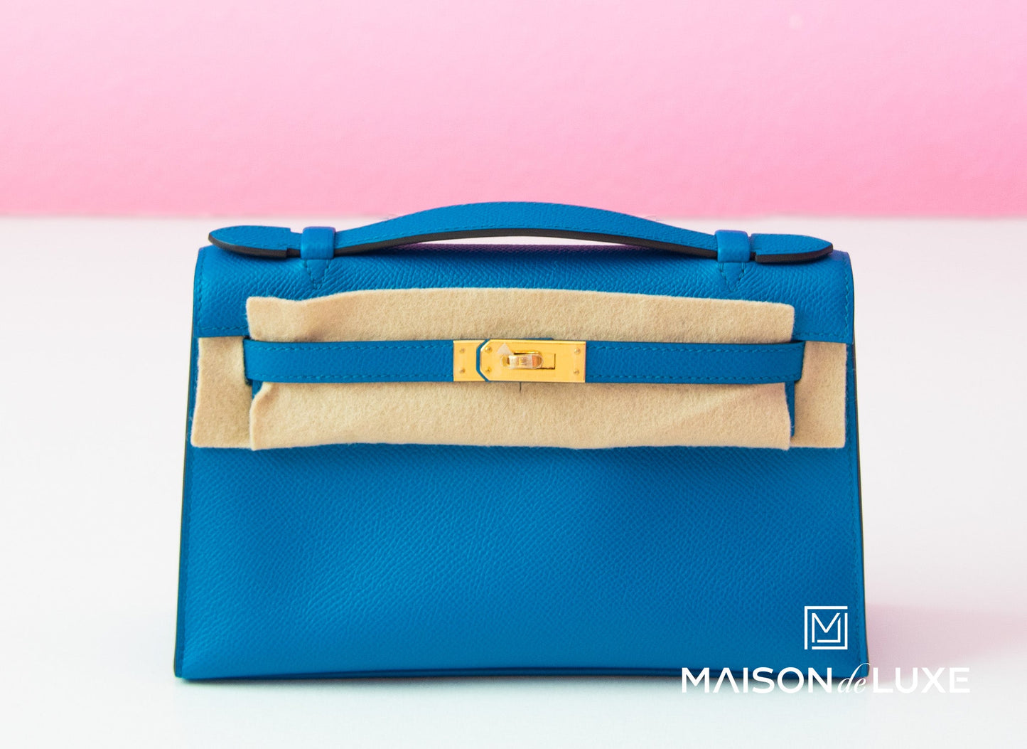 Hermes Blue Izmir GHW Epsom Mini Kelly Pochette Clutch