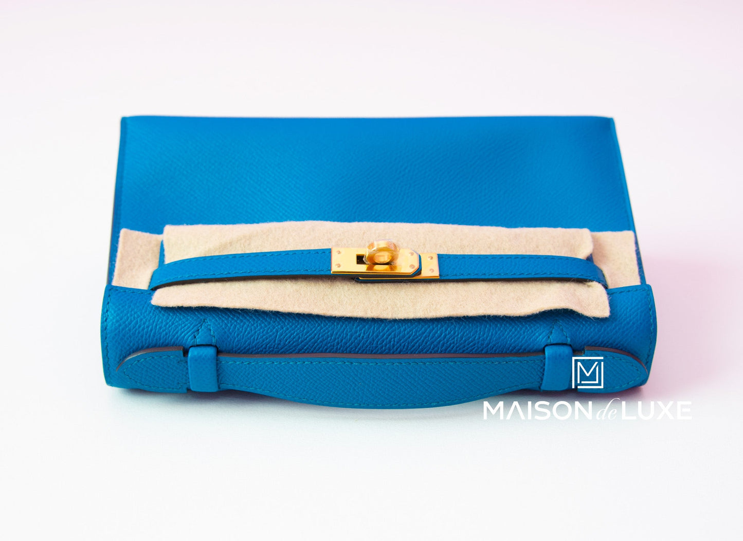 Hermes Blue Izmir GHW Epsom Mini Kelly Pochette Clutch