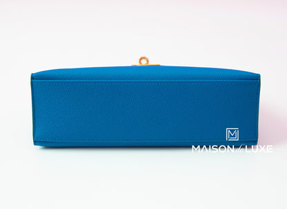 Hermes Blue Izmir GHW Epsom Mini Kelly Pochette Clutch