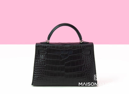 Hermes Mini Kelly II 20 Black HSS Matte Alligator