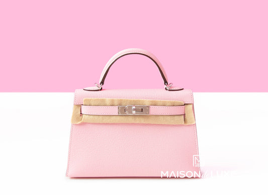 Hermes Mini Kelly II 20 Rose Sakura Chèvre Palladium Hardware