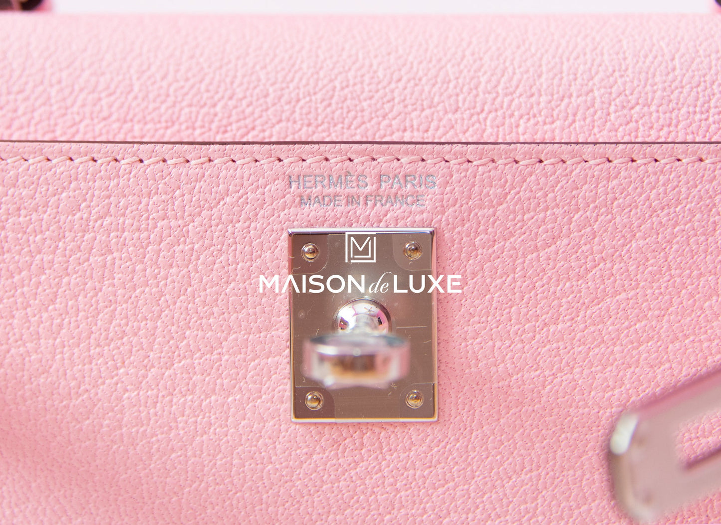 Hermes Mini Kelly II 20 Rose Sakura Chèvre Palladium Hardware