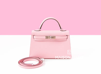 Hermes Mini Kelly II 20 Rose Sakura Chèvre Palladium Hardware