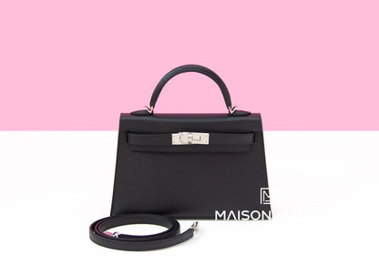 Hermes Mini Kelly II 20 Black Epsom Palladium Hardware