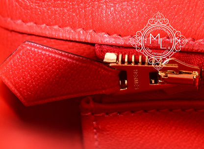 Hermes Geranium Red Crocodile Gold Birkin 25 Handbag