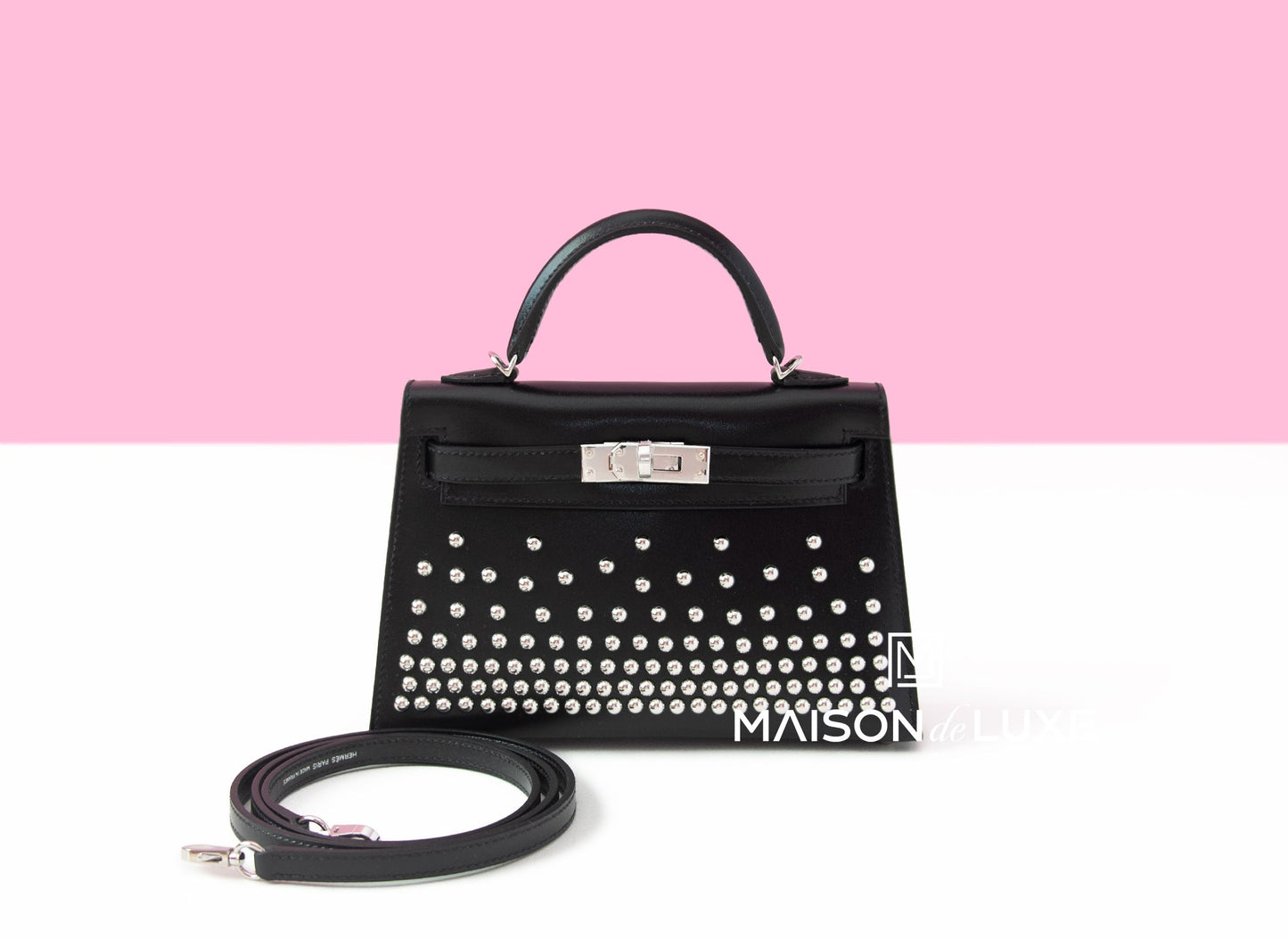 Hermes Clouté Studded Mini Kelly II 20 Black Box