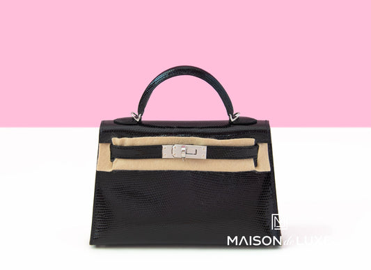 Hermes Mini Kelly II 20 Black Lizard Palladium Hardware