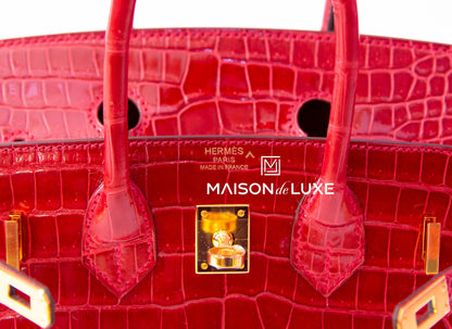 Hermes Braise Red POROSUS Crocodile Birkin 25 Handbag