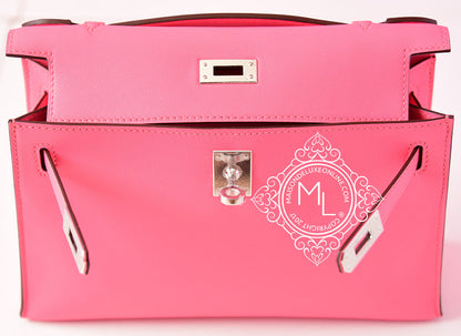 Hermes Rose Azalee PHW Mini Kelly Pochette Clutch