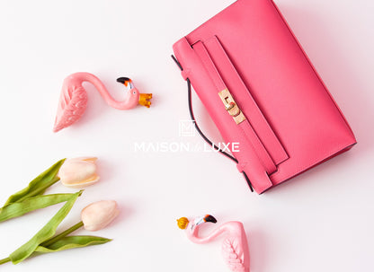 Hermes Rose Azalee Epsom Kelly Pochette Clutch