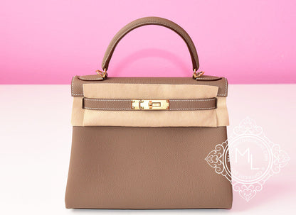 Hermes Etoupe GHW Togo Kelly 28 Handbag