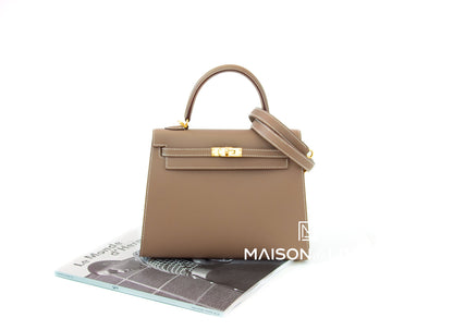 Hermes Kelly Sellier 25 Etoupe Epsom Gold Hardware