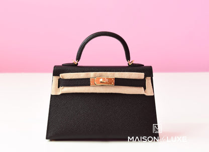 Hermes Mini Kelly II 20 Black Epsom Gold Hardware