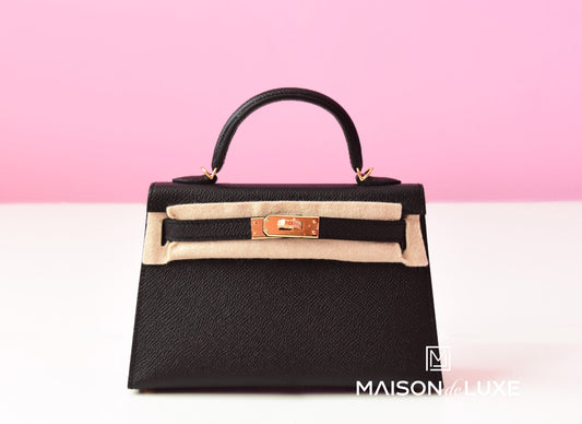 Hermes Mini Kelly II 20 Black Epsom Gold Hardware