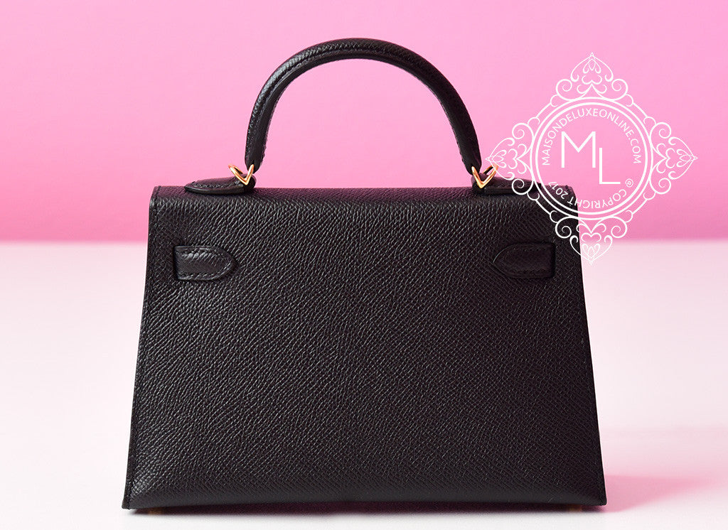 Hermes Mini Kelly II 20 Black Epsom Gold Hardware