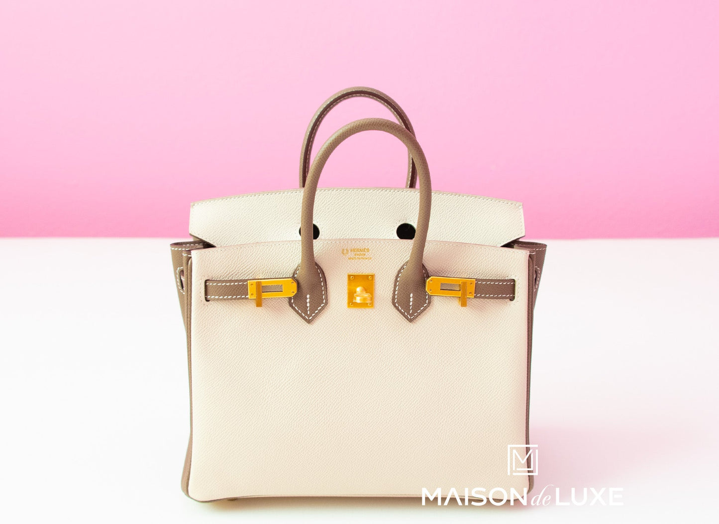 Hermes Craie + Etoupe HSS Epsom Birkin 25 Handbag