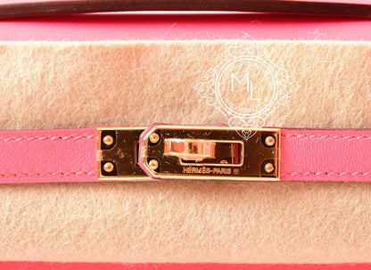 Hermes Rose Azalee PHW Mini Kelly Pochette Clutch