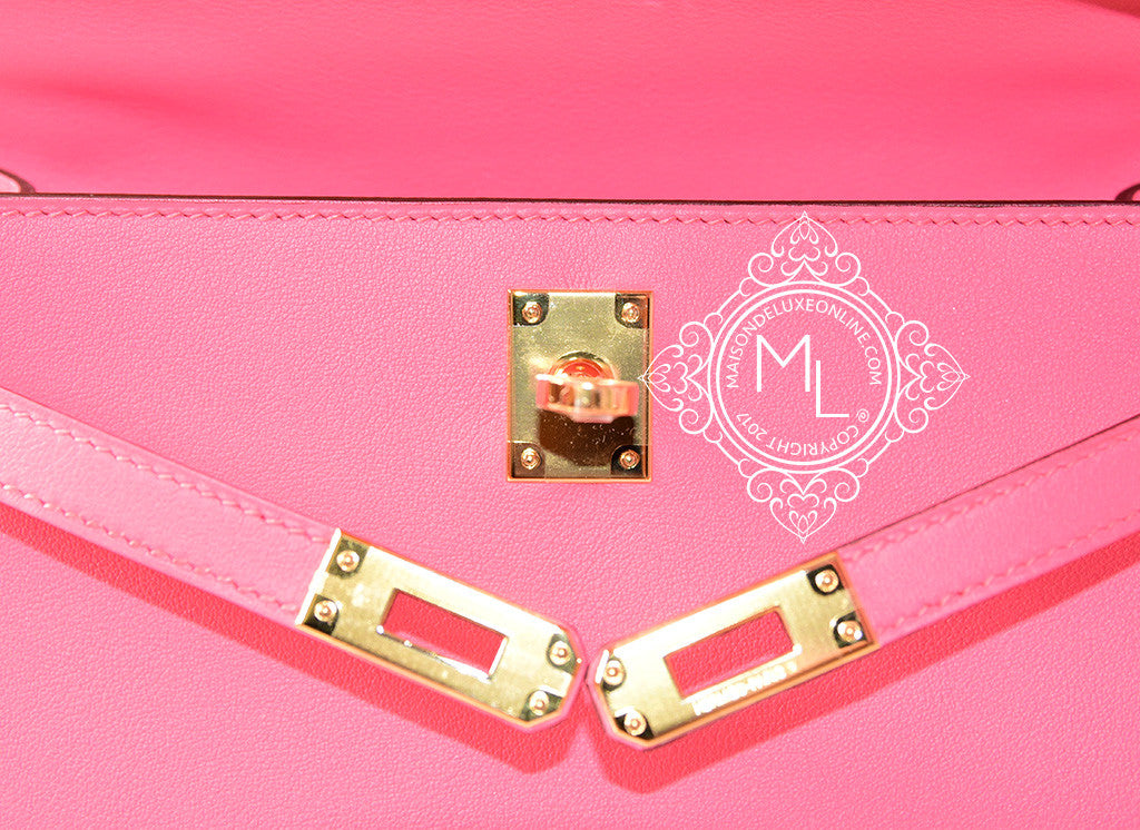 Hermes Rose Azalee PHW Mini Kelly Pochette Clutch