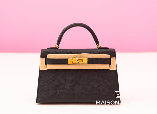 Hermes Mini Kelly II 20 Black Epsom Gold Hardware