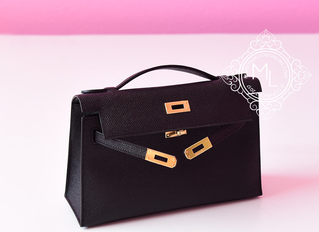 Hermes Noir Black GHW Epsom Mini Kelly Pochette