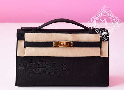 Hermes Noir Black GHW Epsom Mini Kelly Pochette