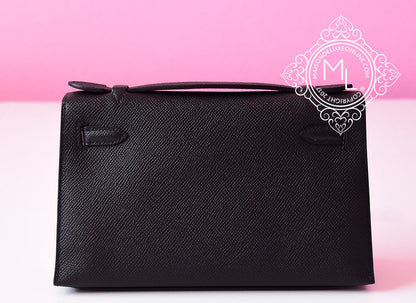 Hermes Noir Black GHW Epsom Mini Kelly Pochette