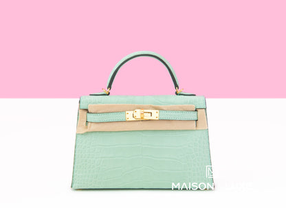 Hermes Mini Kelly II 20 Vert d'eau Matte Alligator