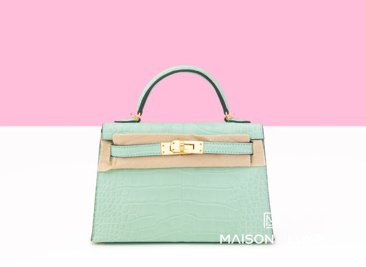 Hermes Mini Kelly II 20 Vert d'eau Matte Alligator