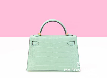 Hermes Mini Kelly II 20 Vert d'eau Matte Alligator