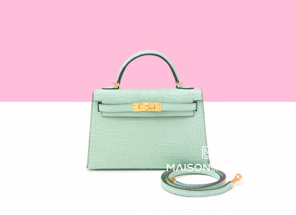 Hermes Mini Kelly II 20 Vert d'eau Matte Alligator