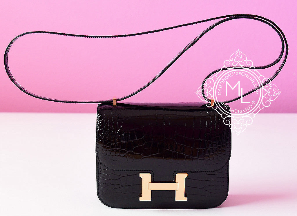 Hermes Constance Mini 18 Black Crocodile Handbag