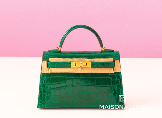 Hermes Mini Kelly II 20 Vert Emeraude Shiny Alligator