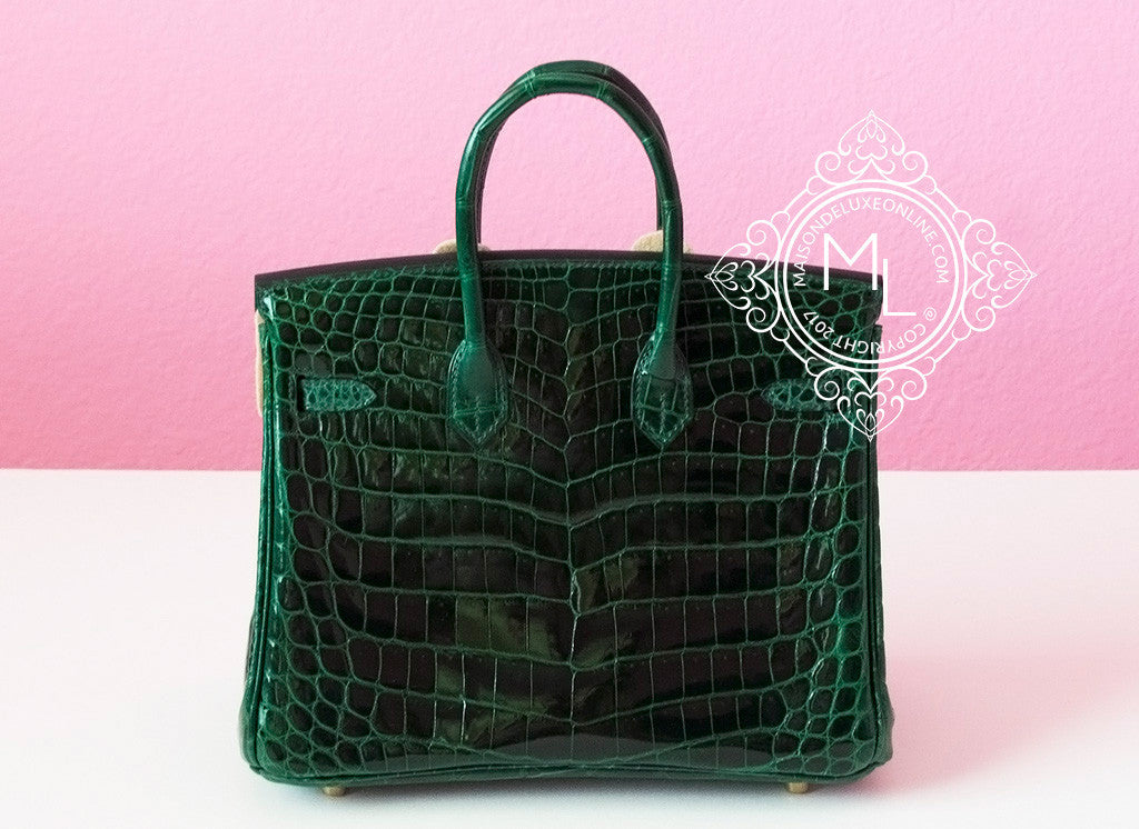 Hermes Green Vert Fonce Crocodile Gold Birkin 25 Handbag