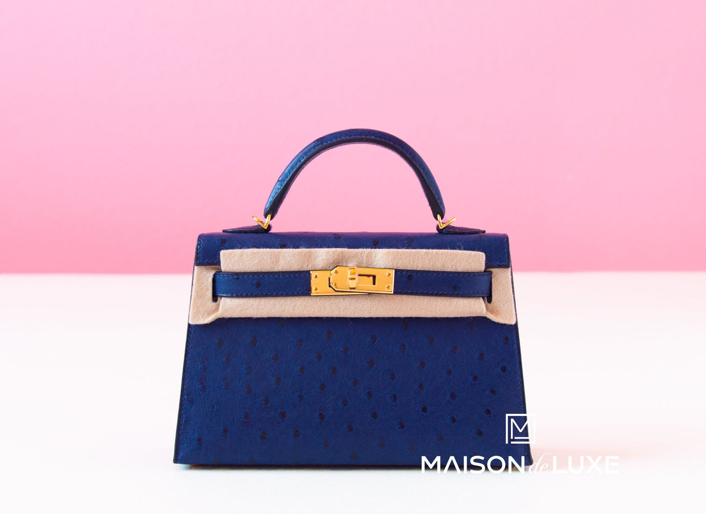 Hermes Mini Kelly II 20 Bleu Iris Ostrich Gold Hardware