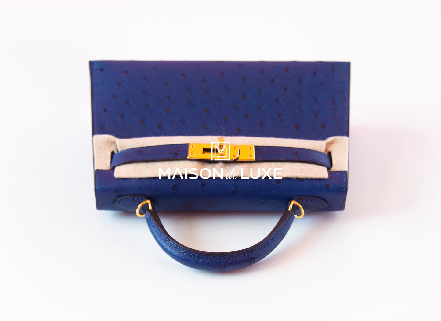 Hermes Mini Kelly II 20 Bleu Iris Ostrich Gold Hardware