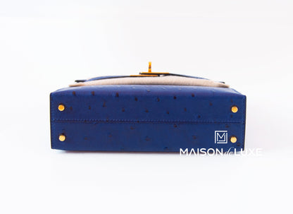 Hermes Mini Kelly II 20 Bleu Iris Ostrich Gold Hardware