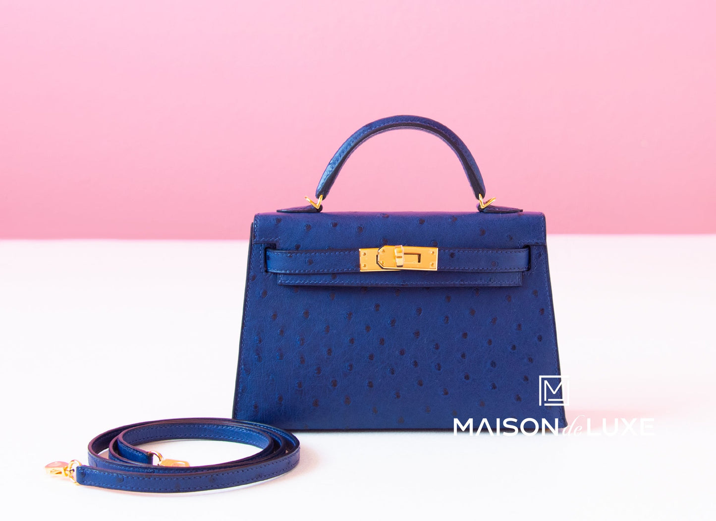 Hermes Mini Kelly II 20 Bleu Iris Ostrich Gold Hardware