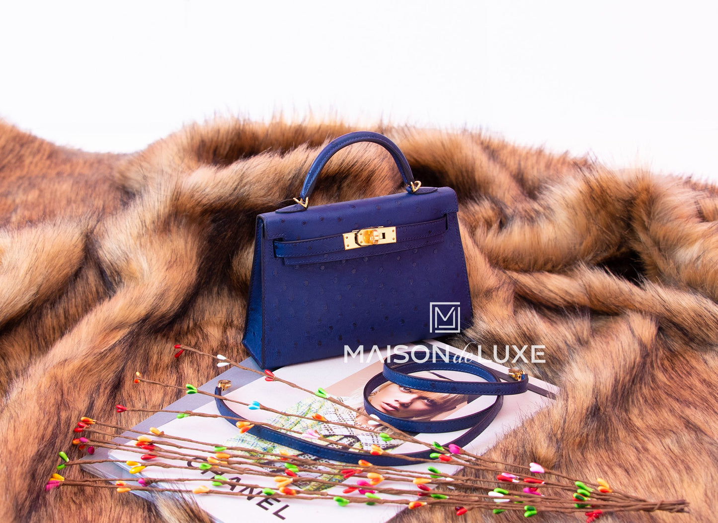 Hermes Mini Kelly II 20 Bleu Iris Ostrich Gold Hardware