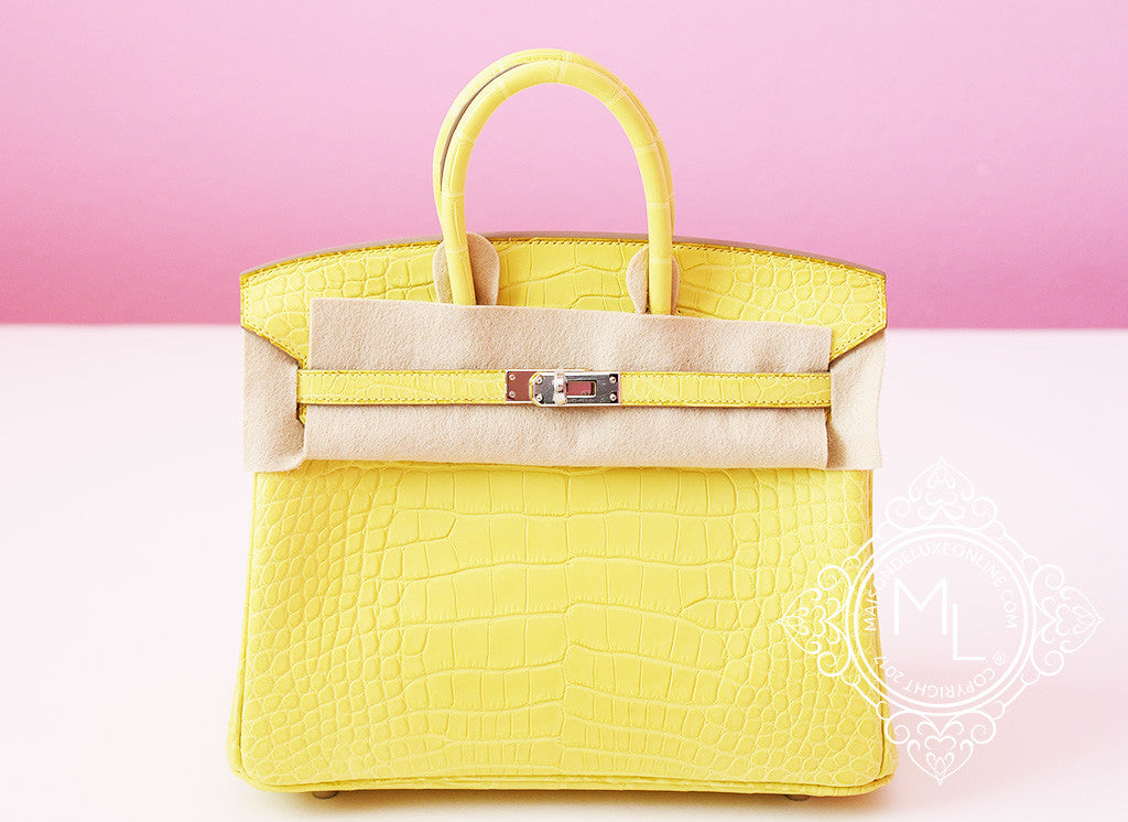 Hermes Lime Yellow Matte Crocodile Birkin 25 Handbag