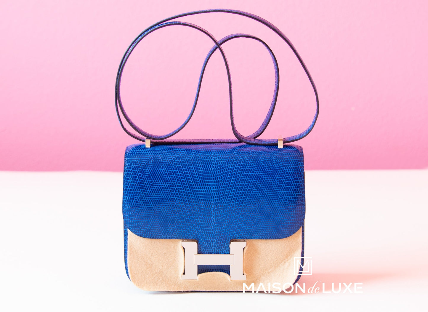 Hermes Constance Mini 18 Blue Saphir Lizard Handbag