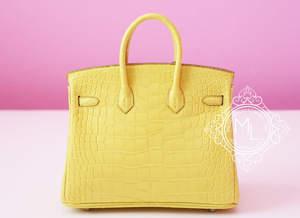 Hermes Lime Yellow Matte Crocodile Birkin 25 Handbag