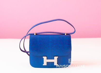 Hermes Constance Mini 18 Blue Saphir Lizard Handbag