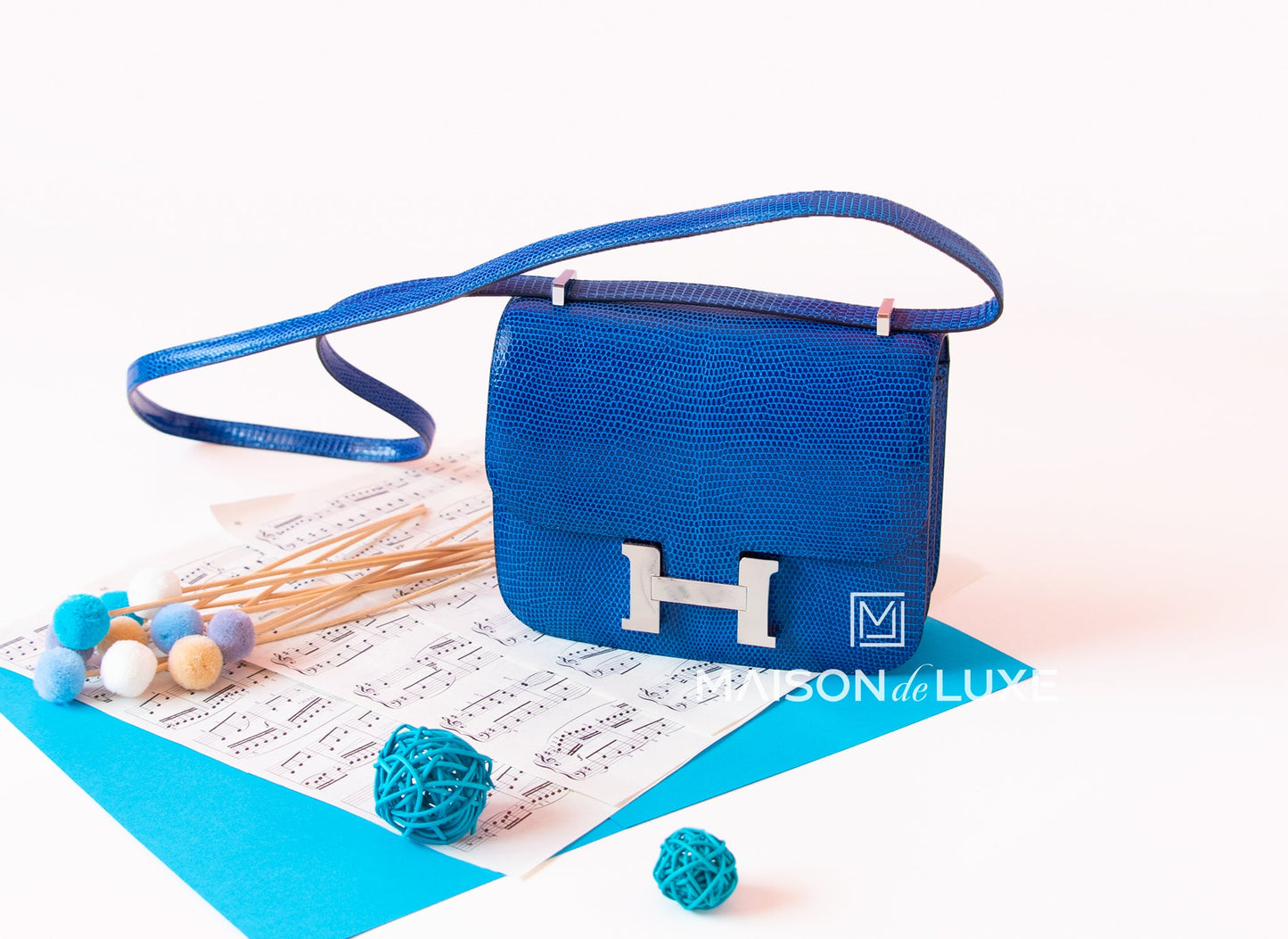 Hermes Constance Mini 18 Blue Saphir Lizard Handbag