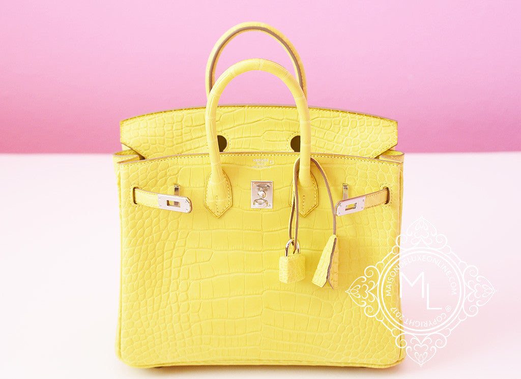 Hermes Lime Yellow Matte Crocodile Birkin 25 Handbag