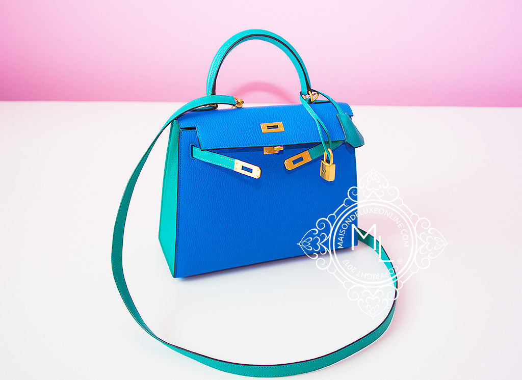 Hermes Blue Hydra Bleu Paon HSS Sellier Chevre Kelly 28 Handbag