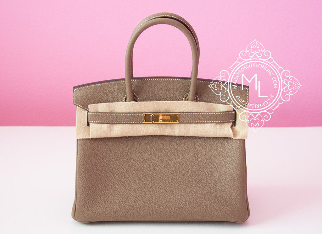 Hermes Etoupe Togo GHW Birkin 30 Handbag