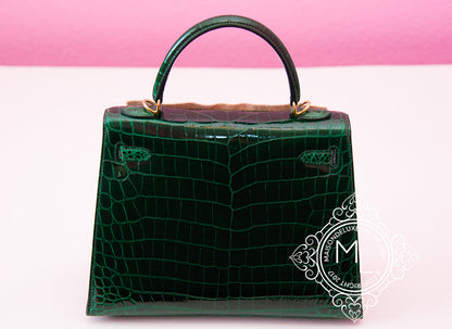 Hermes Vert Fonce Niloticus Crocodile Sellier Kelly 25 Handbag