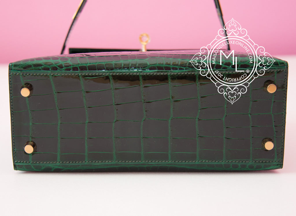 Hermes Vert Fonce Niloticus Crocodile Sellier Kelly 25 Handbag