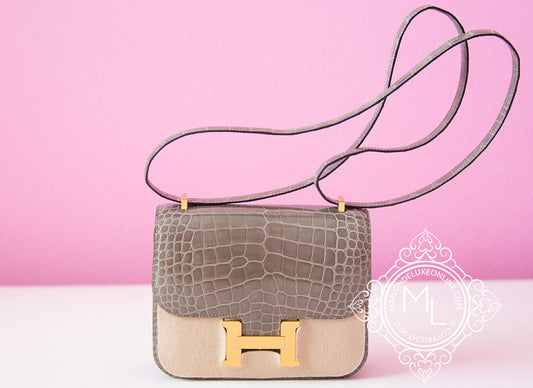 Hermes Constance Mini 18 Gris Tourterelle Crocodile Handbag